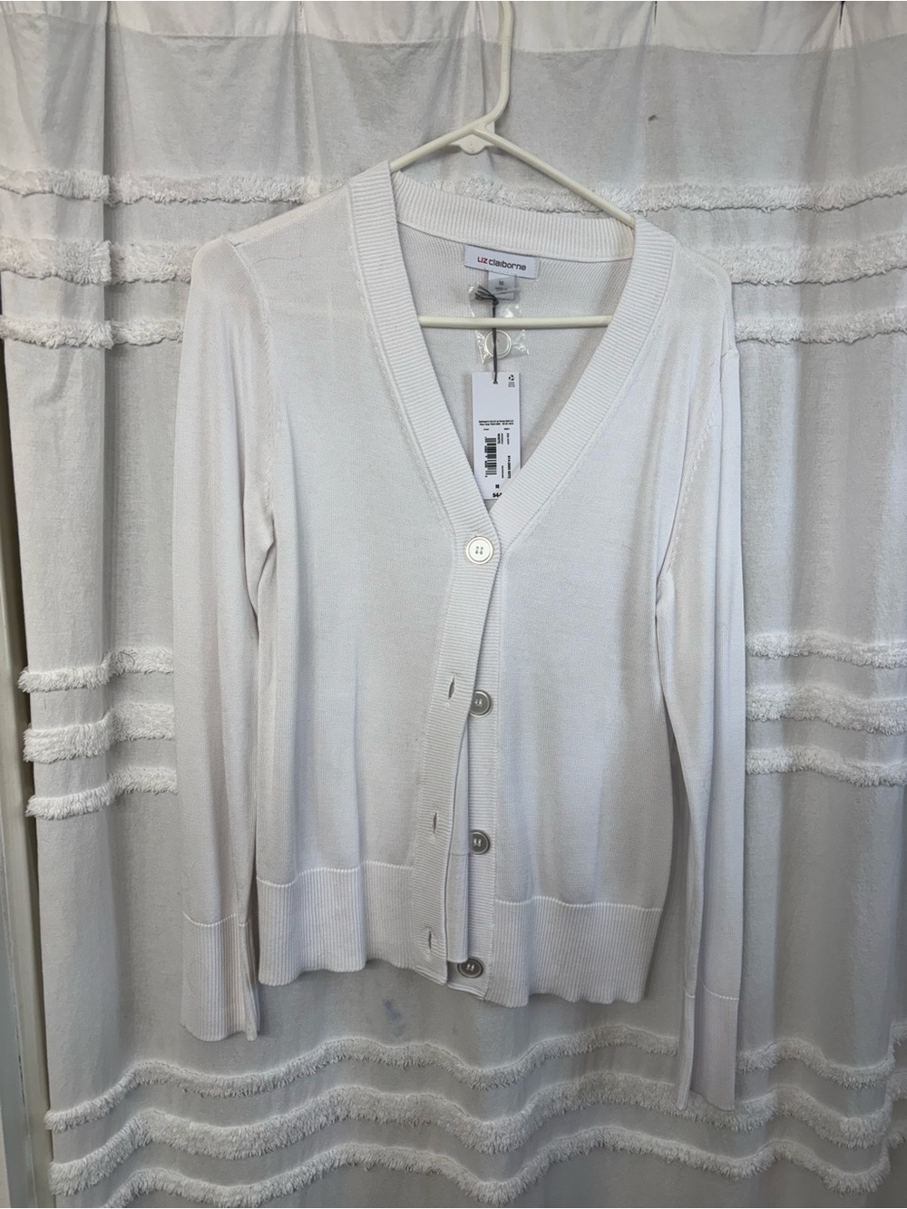Liz Claiborne White V-Neck Button Front Women's Cardigan Sweater